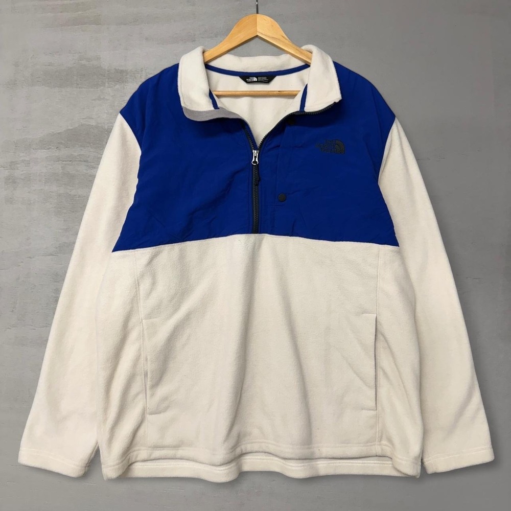 The North Face Fleece Pullover Blue Cream‎ Colorblock Quarter Zip XXL